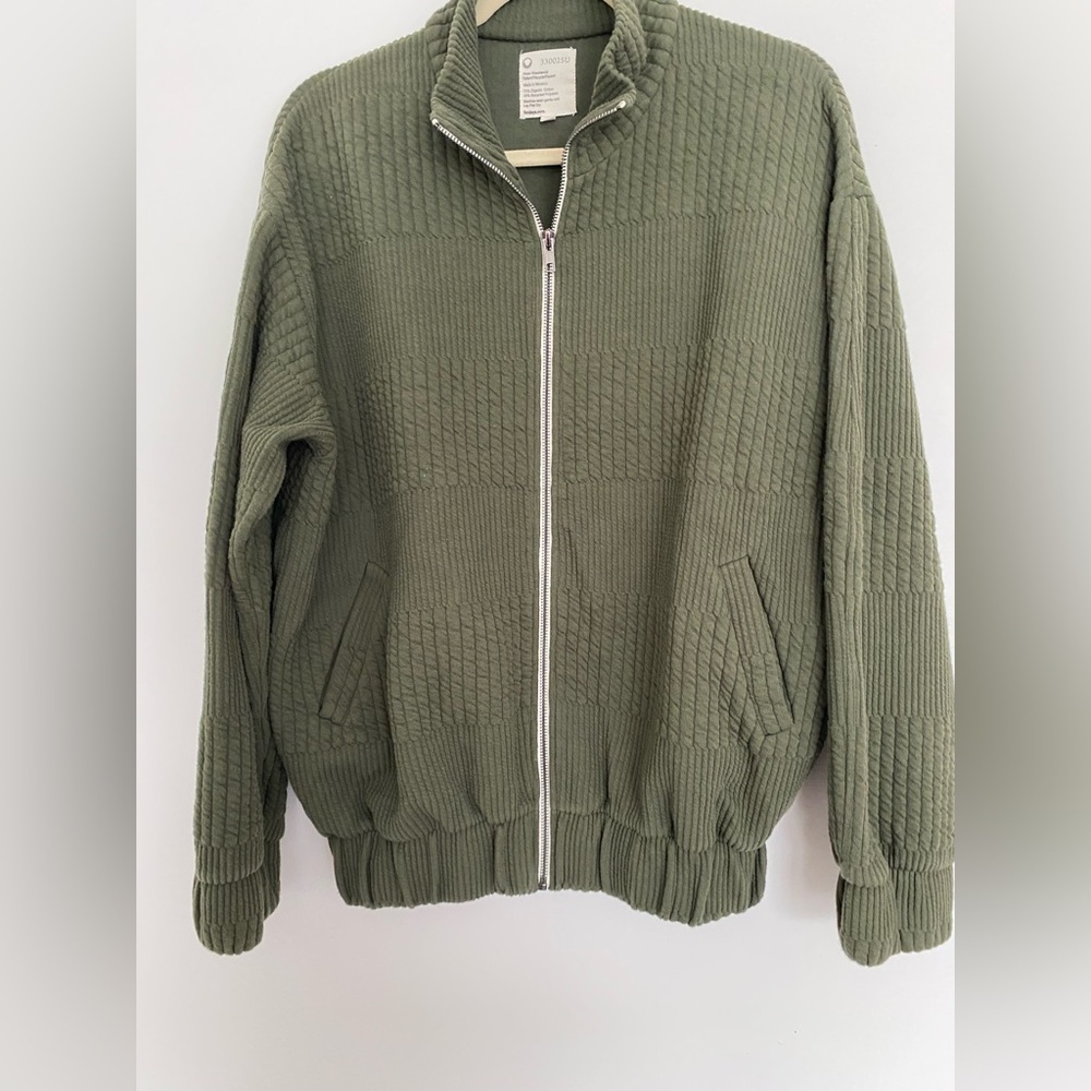 For Days Green Jacket Small Full‎ Zip Textured Ribbed Upcycled Organic Cotton